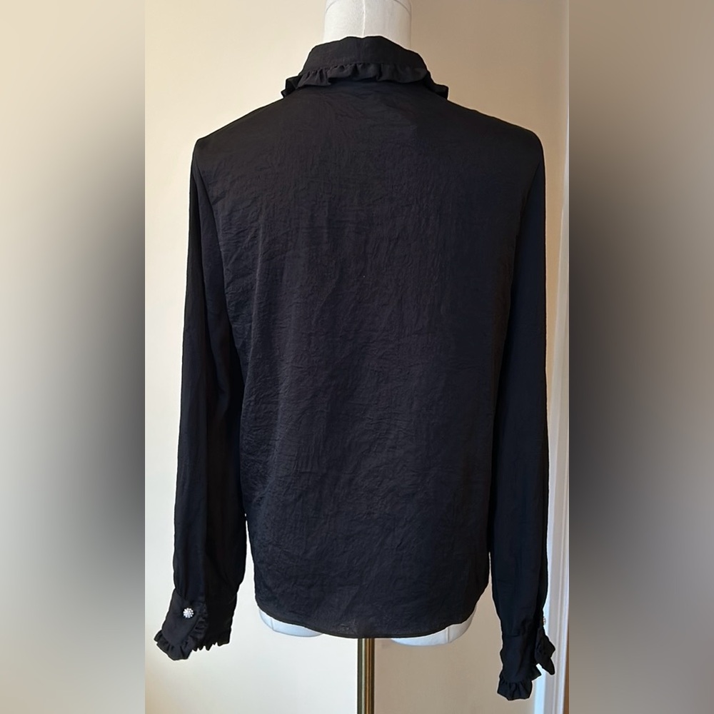 ZARA black satin effect tie collar shirt size medium - Picture 12 of 13